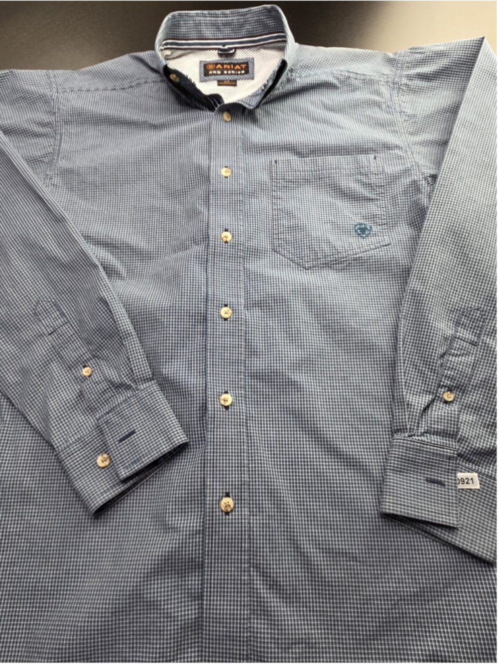 Ariat Pro Series Men's Small Blue Check Long Sleeve Western Shirt #921